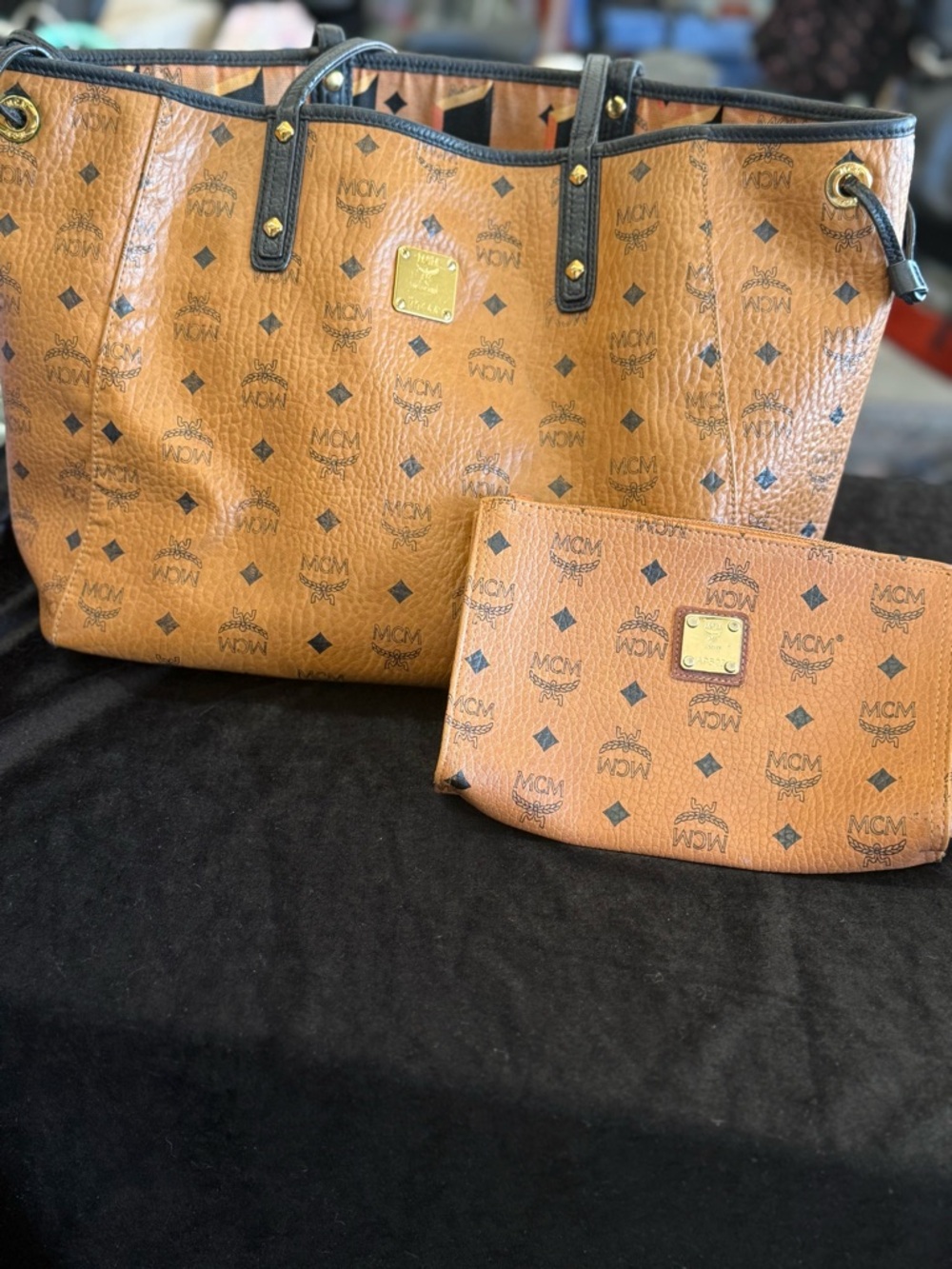 MCM Cognac Visetos Monogram Tote with Matching Pouch